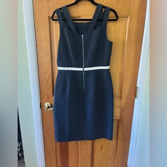 David Meister Navy Blue Polkadot Cocktail Dress A Line Women’s Size 10 Preppy - Picture 3 of 12